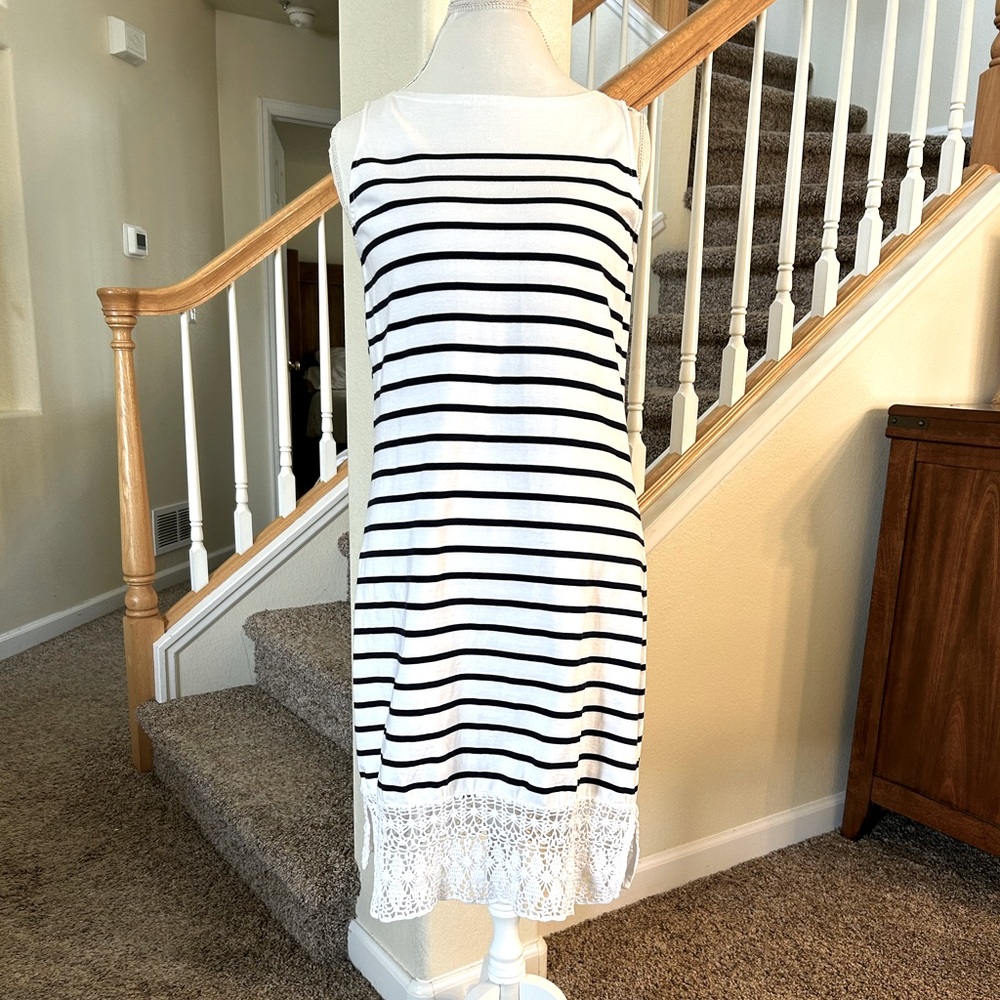 Lauren Jeans Company Ralph Lauren Navy/White Striped tank dress w/ crochet hem